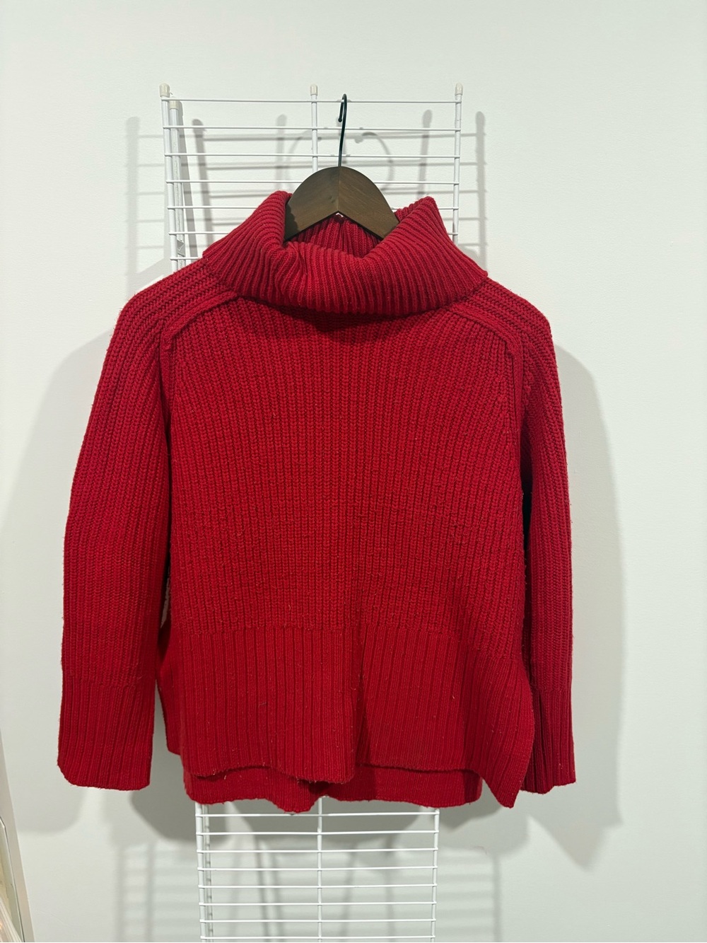 Zara Red Ribbed Cowl Neck Sweater